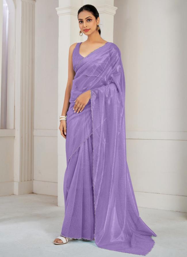 Soft Organza Purple Casual Wear Hand Work Saree